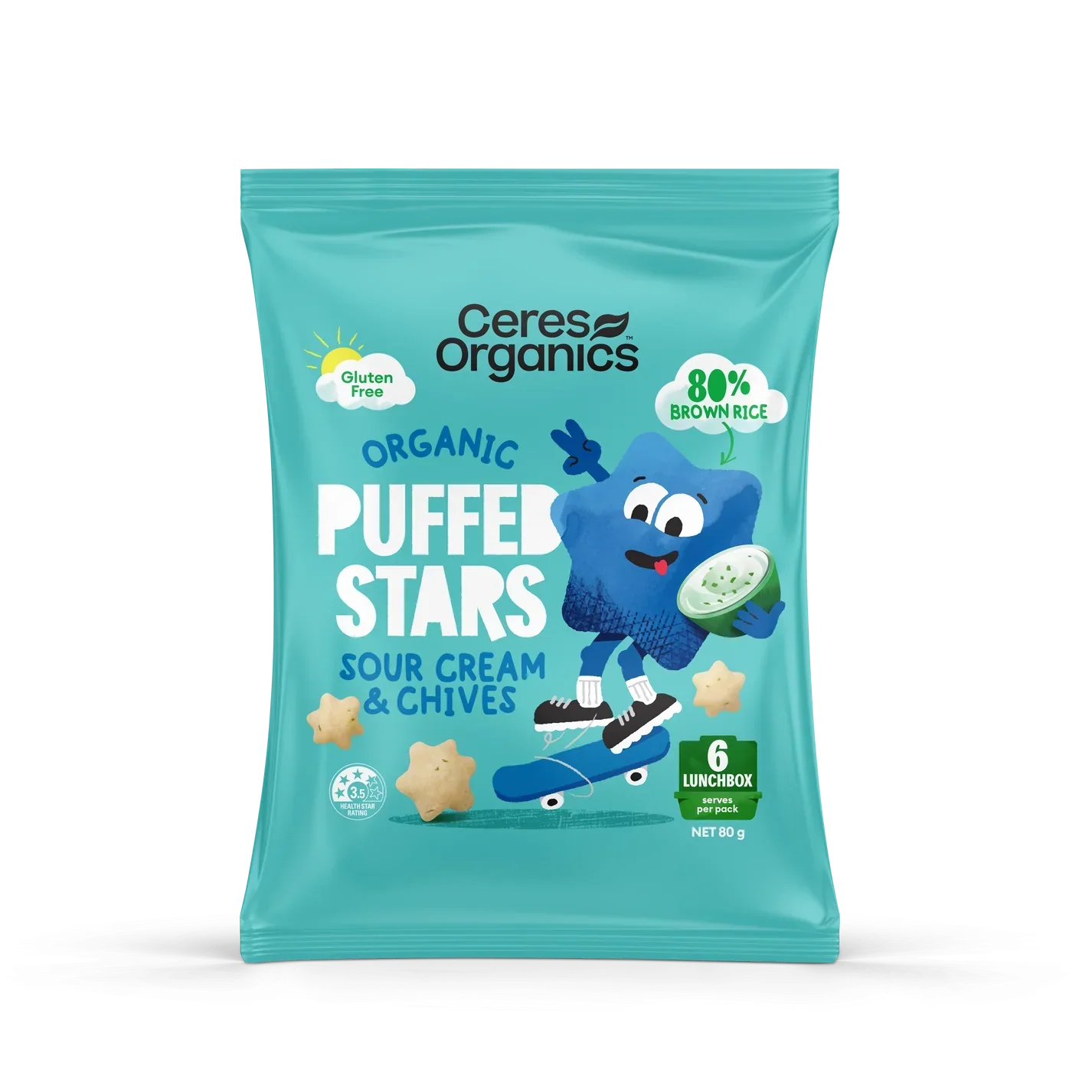 Puffed Stars Sour Cream & Chives 80g Ceres Organics