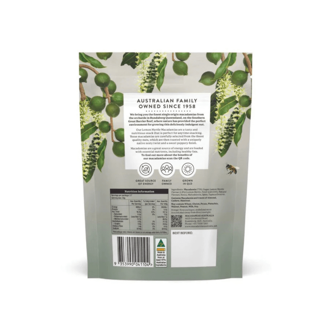 Lemon Myrtle Macadamias 110g Macadamias Australia