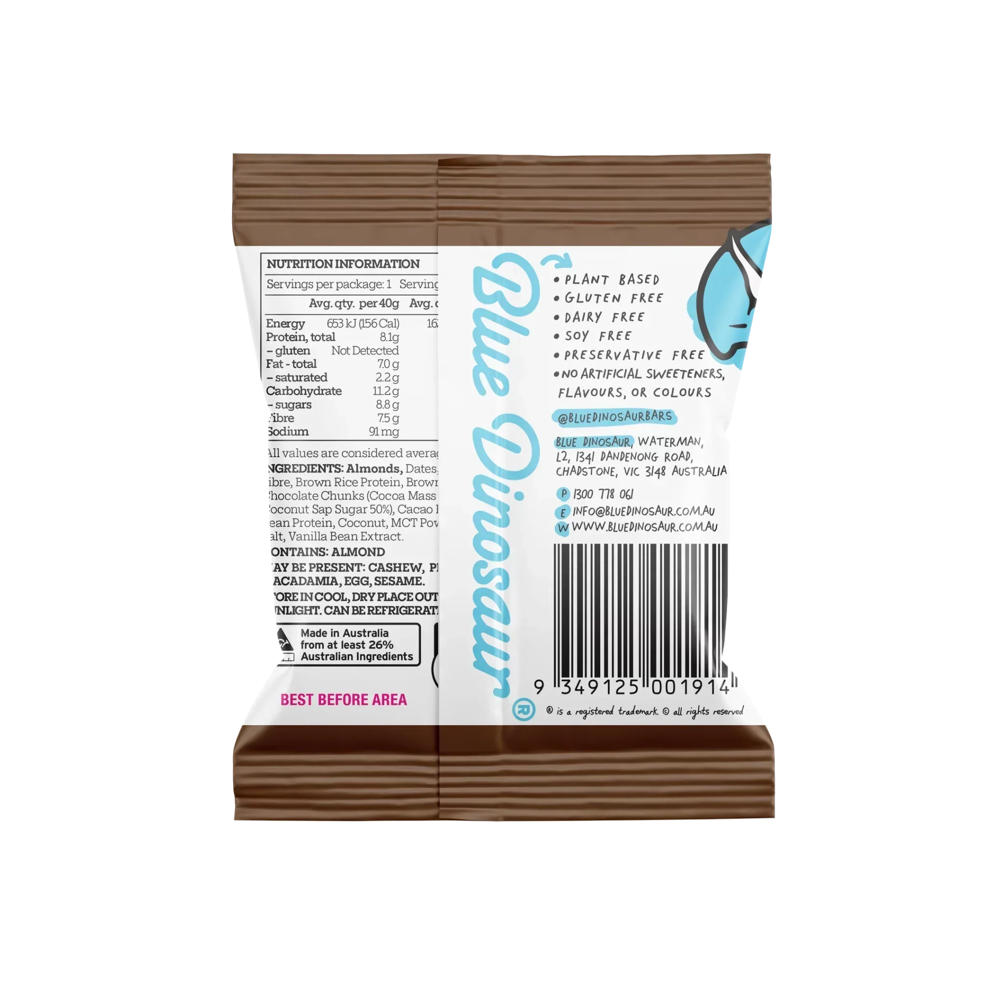 Choc Almond Protein Ball 40g Blue Dinosaur