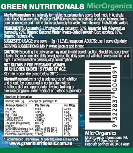 GREEN NUTRITIONALS Marine Magnesium Vegan Capsules x60