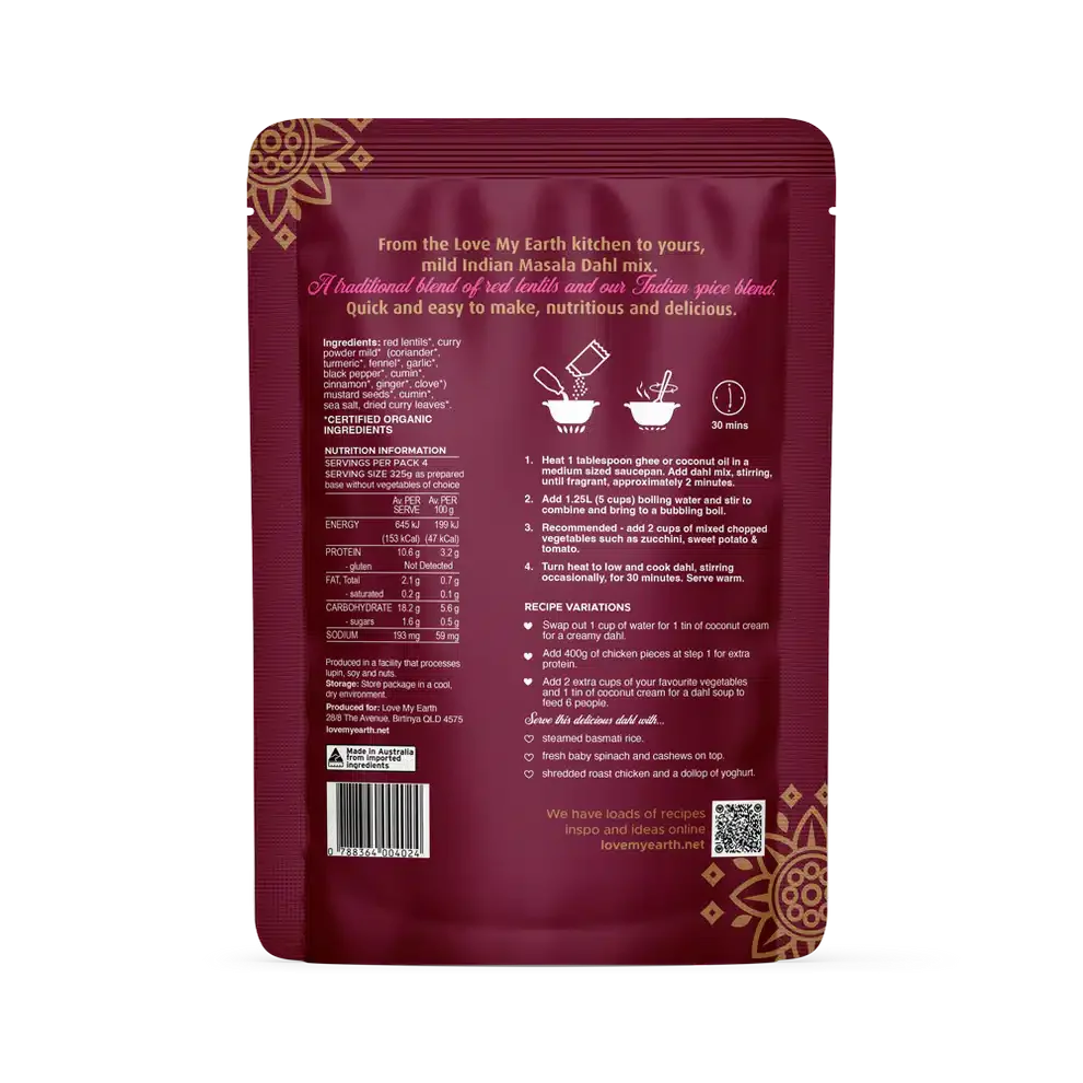Indian Masala Dahl Mix 200g Love My Earth