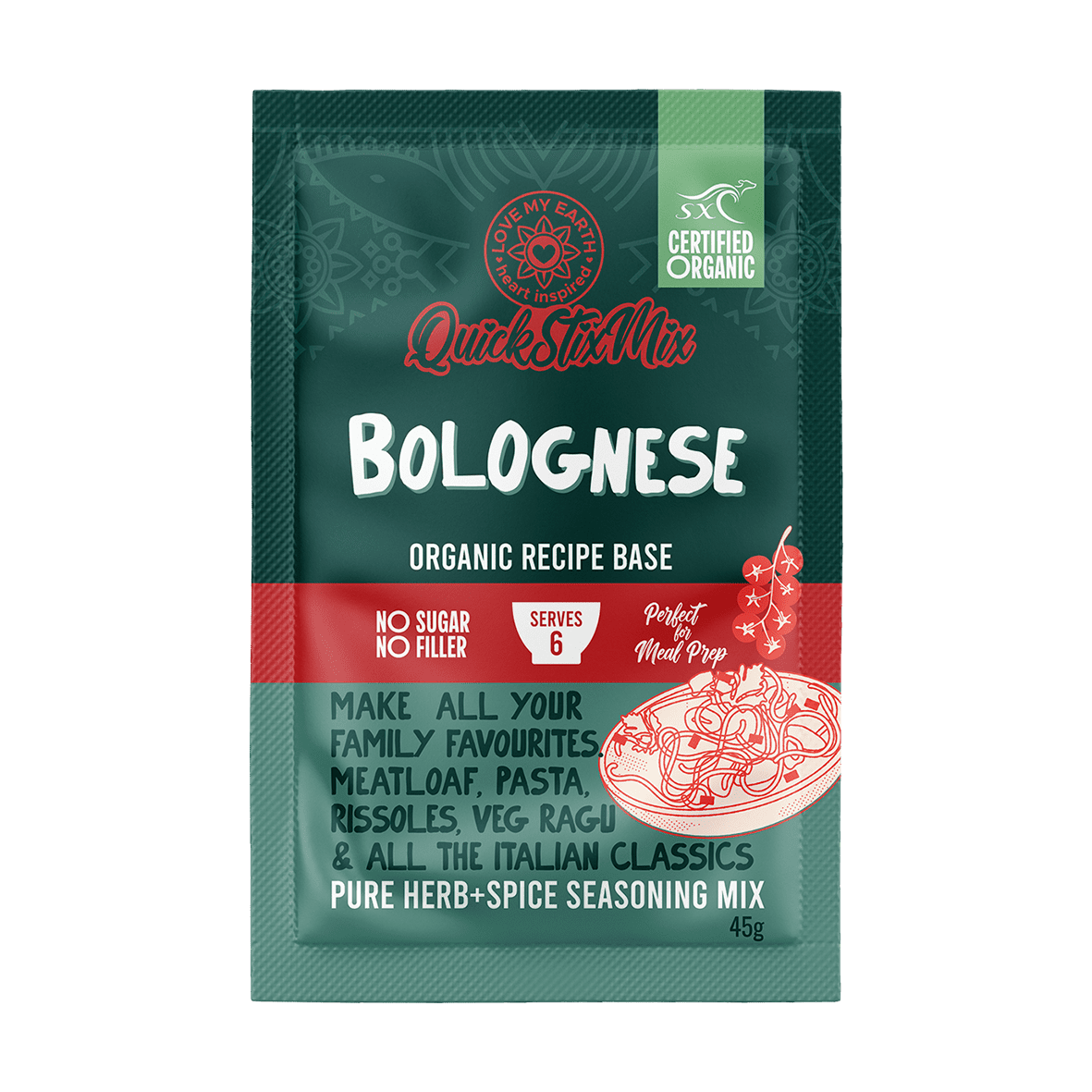 Quick Stix Mix Organic Bolognese Recipe Base 45g Love My Earth