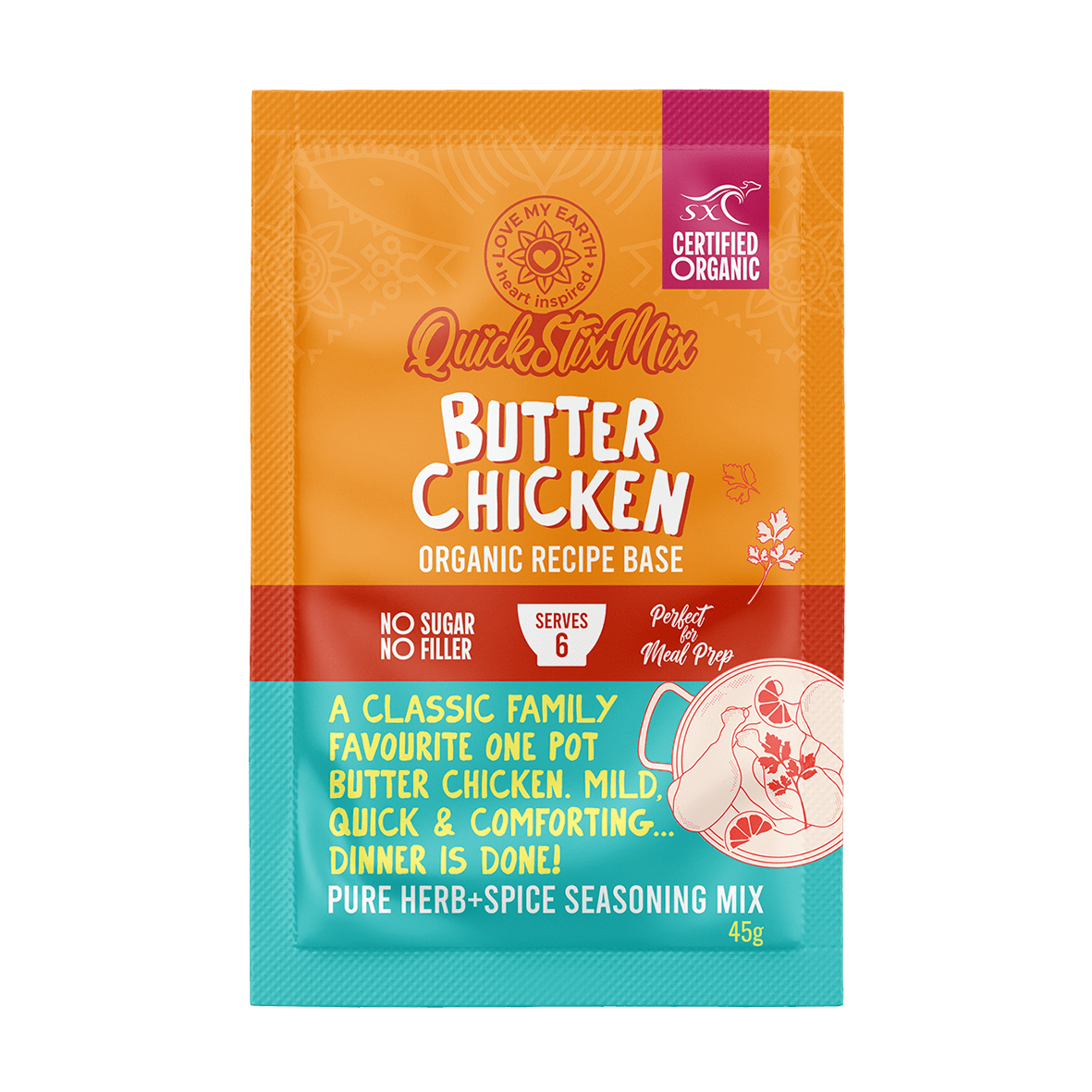 Quick Stix Mix Organic Butter Chicken Recipe Base 45g Love My Earth