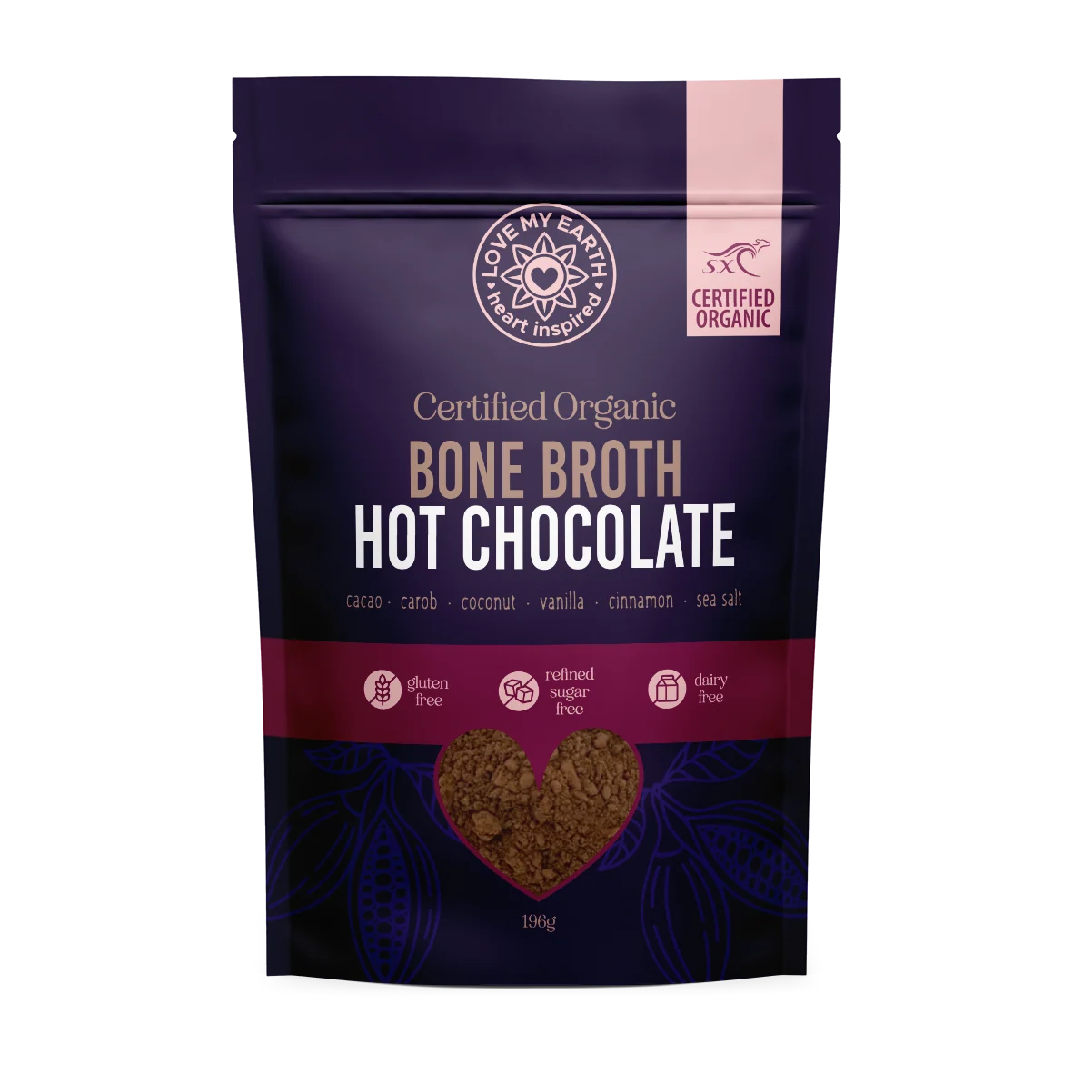 Certified Organic Bone Broth Hot Chocolate 196g Love My Earth