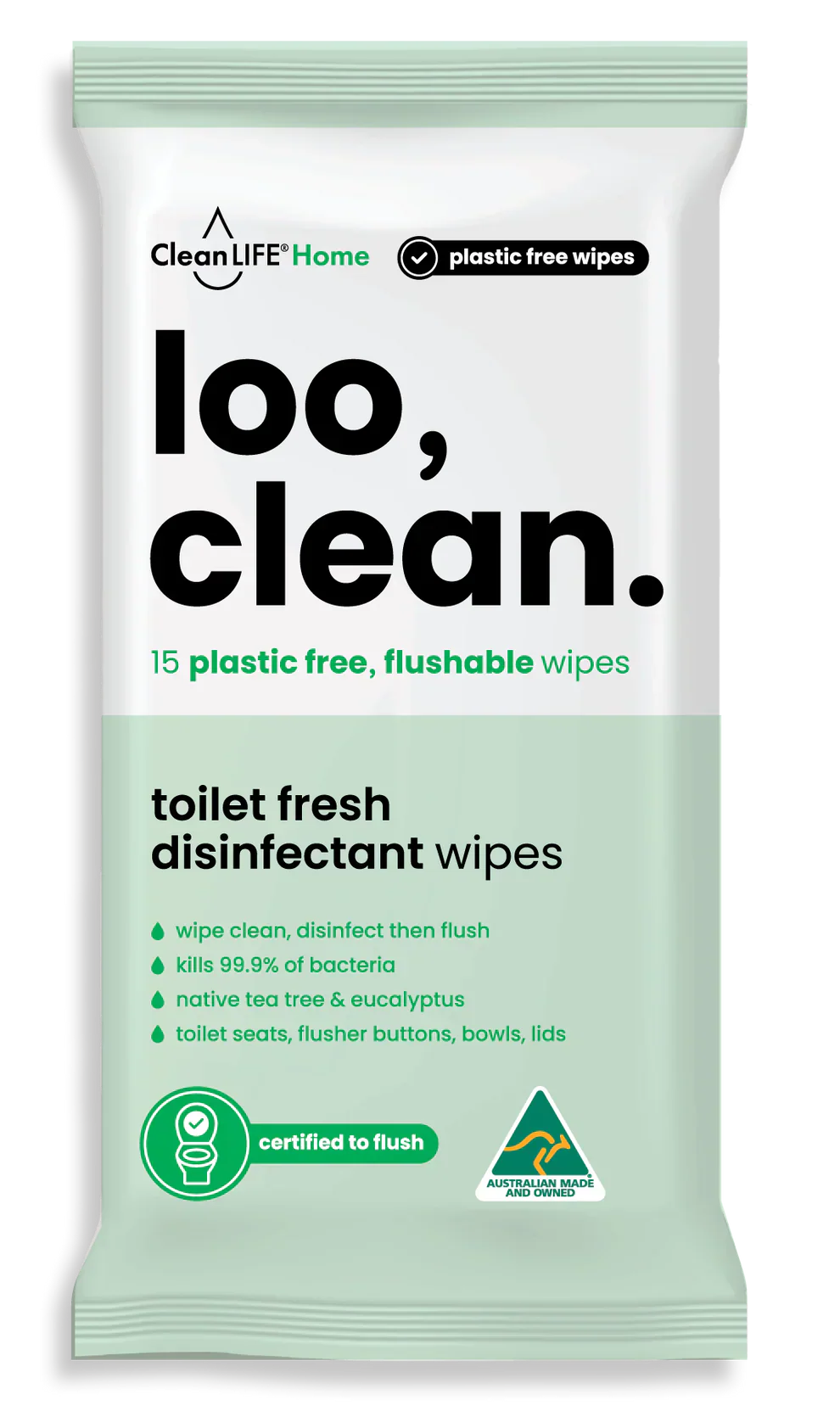 Loo Clean Flushable Plastic Free Wipes 15pk CleanLife