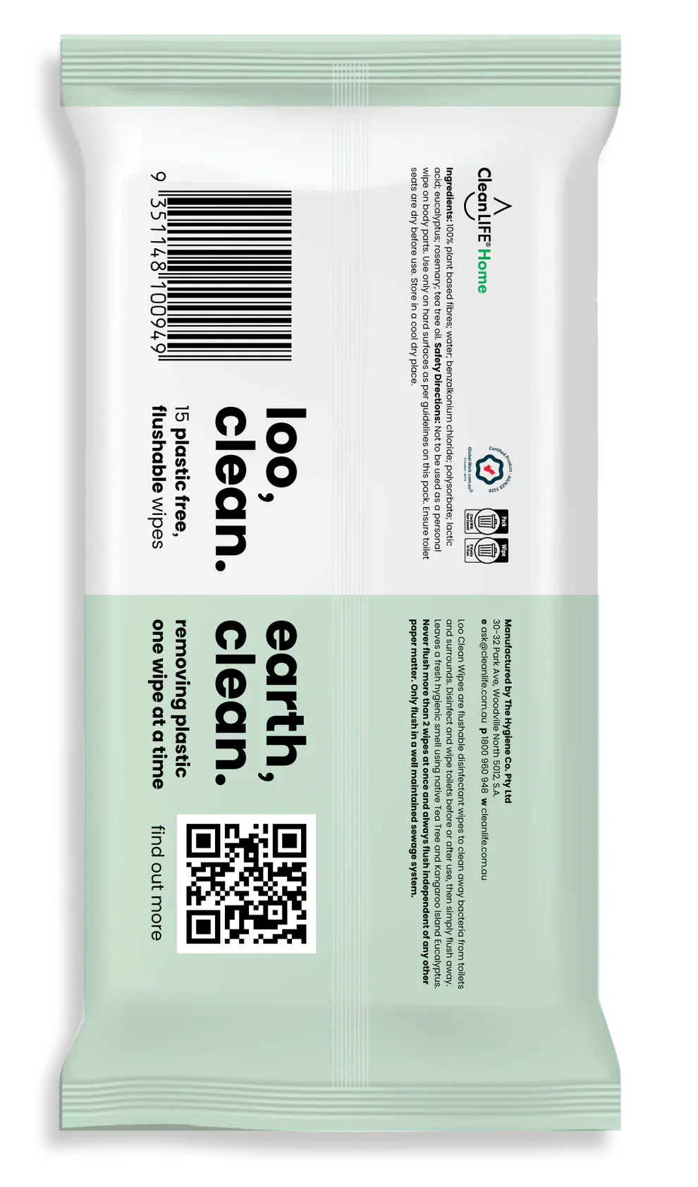 Loo Clean Flushable Plastic Free Wipes 15pk CleanLife