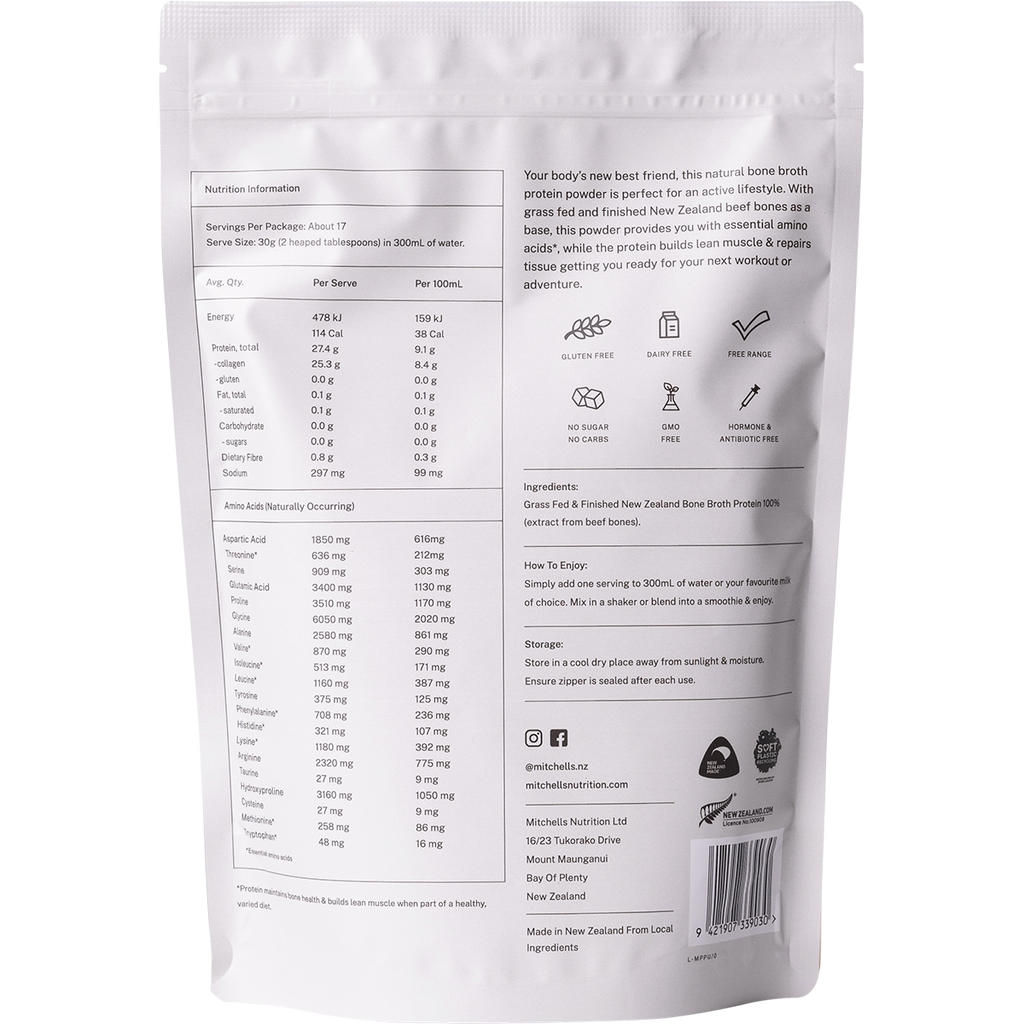 Bone Broth Protein Powder Unflavoured 500g Mitchells Nutrition