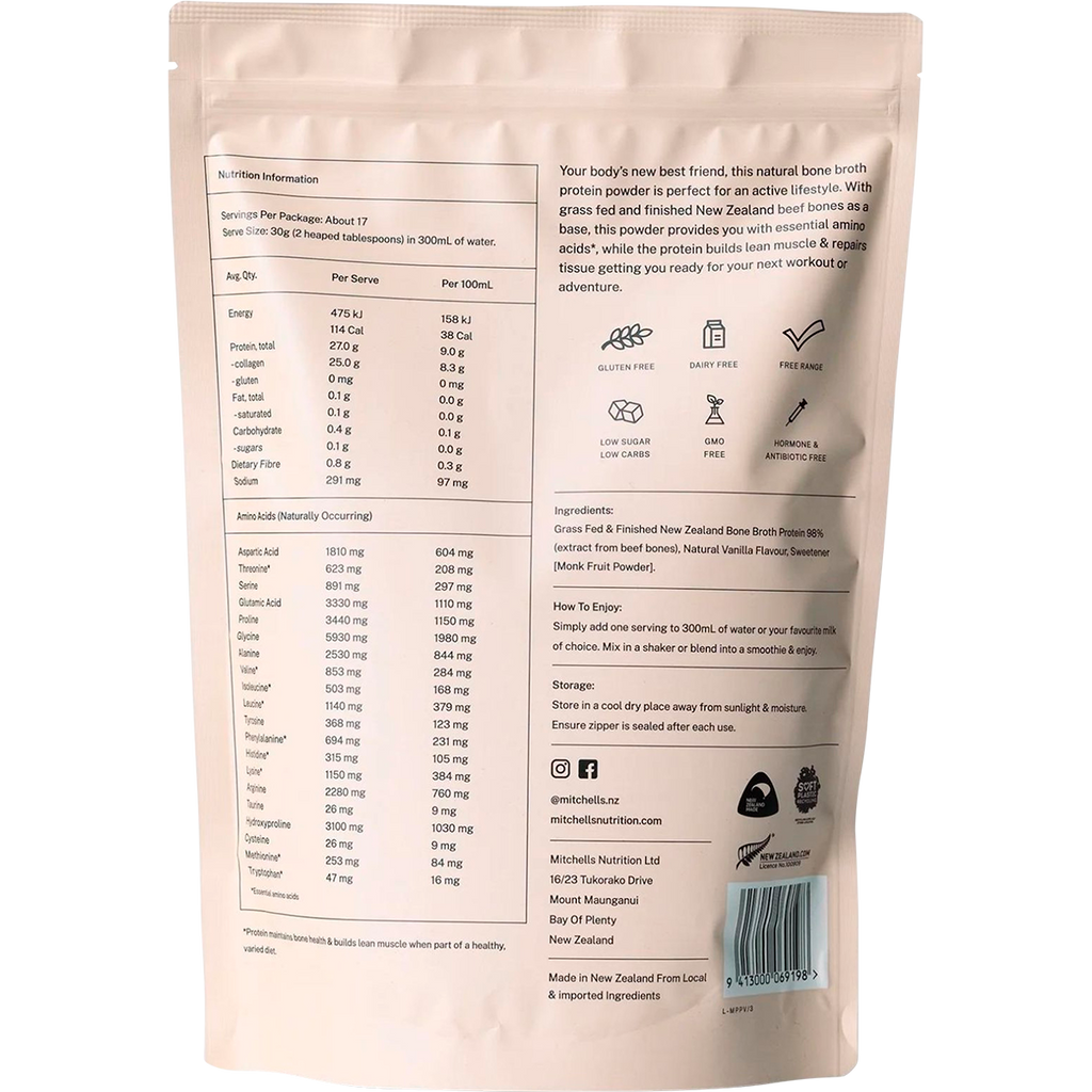 Bone Broth Protein Powder Vanilla 500g Mitchells Nutrition