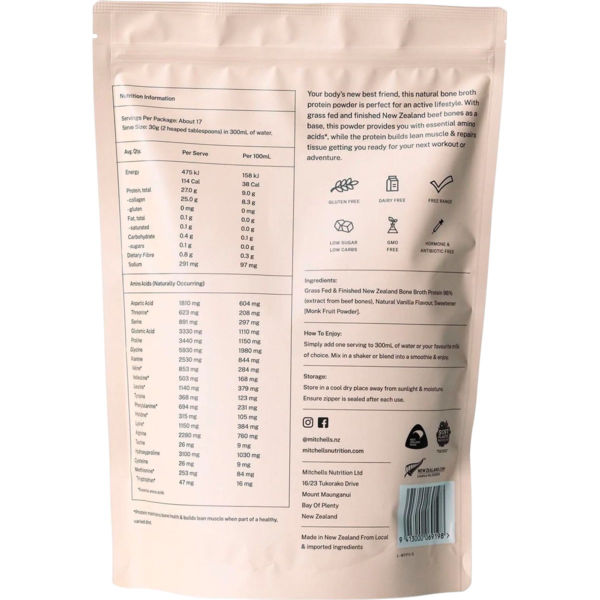 Bone Broth Protein Powder Vanilla 500g Mitchells Nutrition