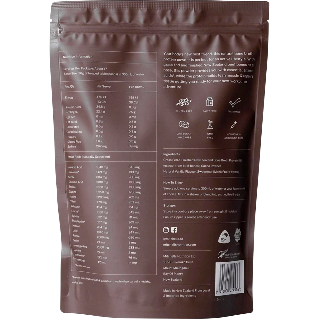 Bone Broth Protein Powder Chocolate 500g Mitchells Nutrition