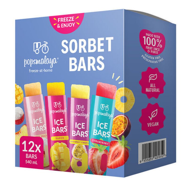 Sorbet Bars x12 Variety Pack 540ml Freeze-At-Home Pops Malaya
