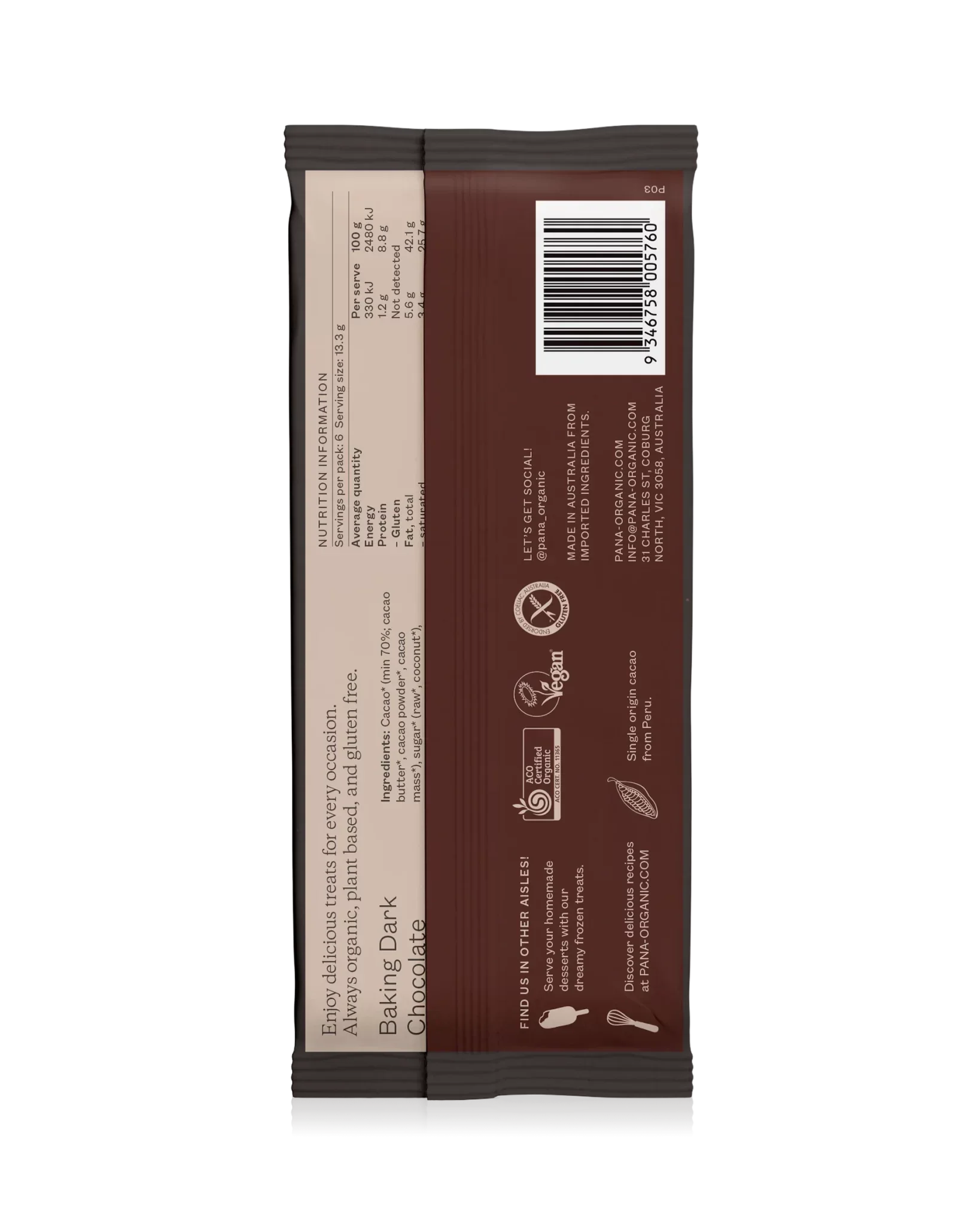 Dark Baking Chocolate 80g Pana Chocolate