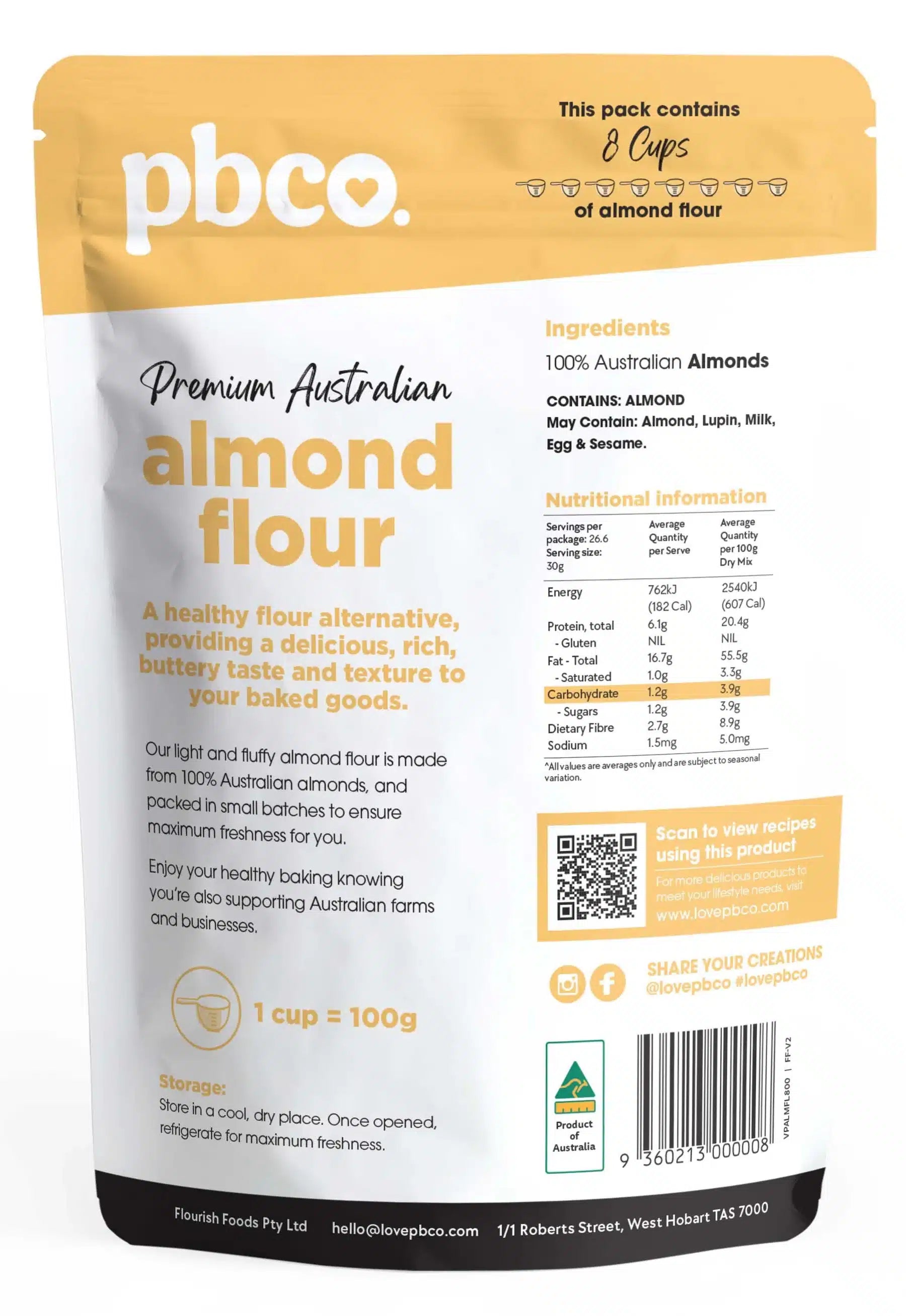 Premium Australian Almond Flour 800g PBCO