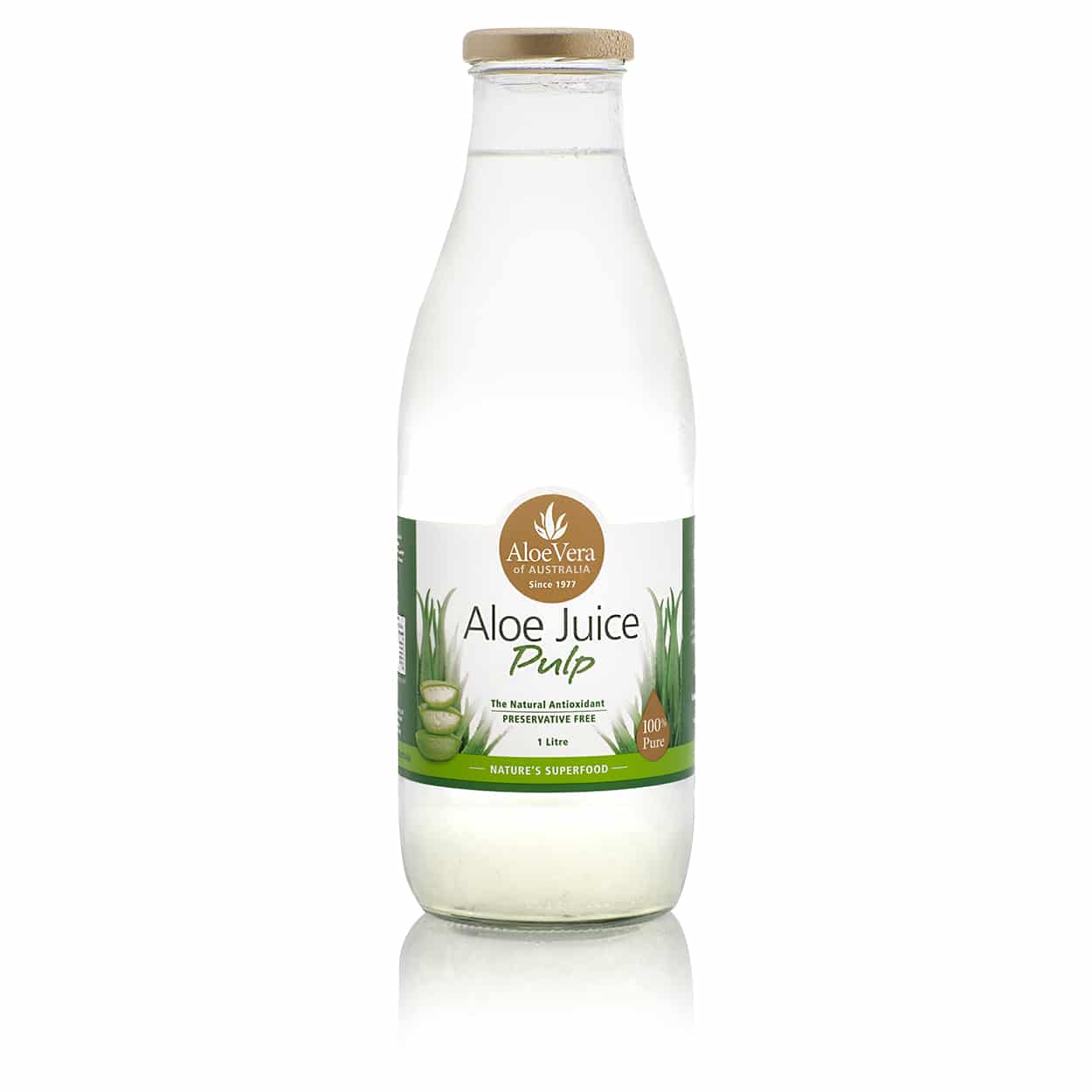 Aloe Juice Pulp 100% Pure Preservative Free Glass 1L Aloe Vera