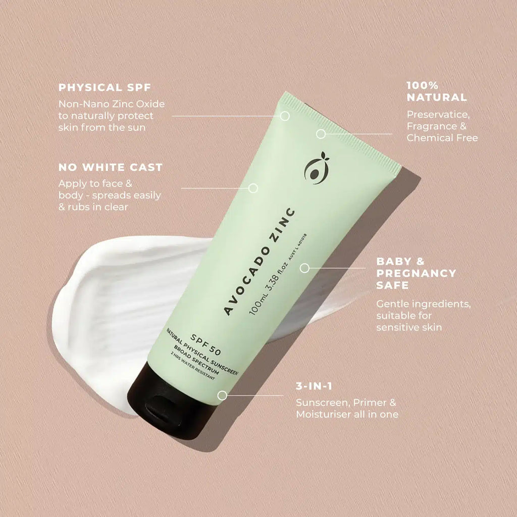 SPF50 Sunscreen 100ml Avocado Zinc