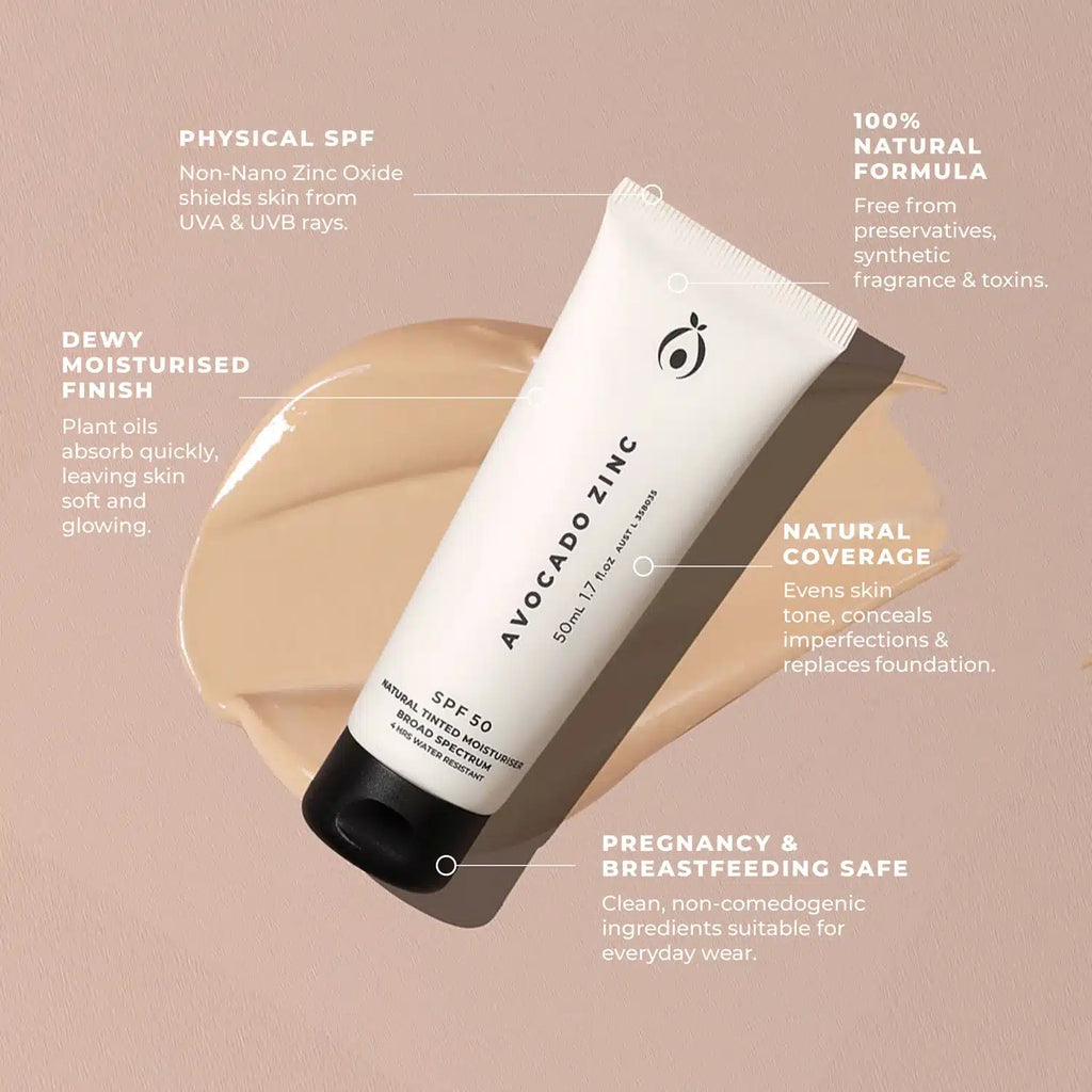 SPF50 Tinted Sunscreen Light-Medium 50ml Avocado Zinc