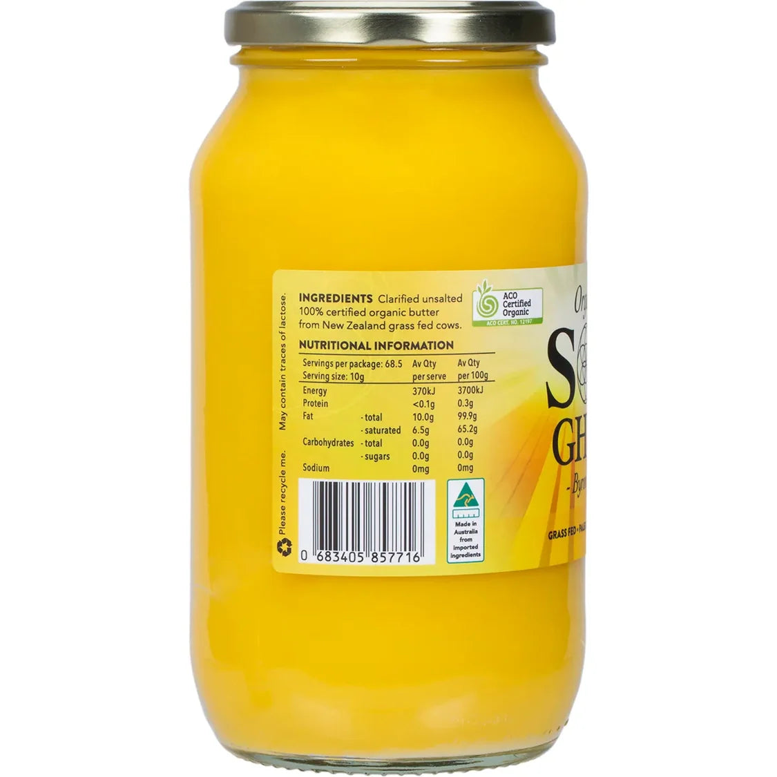 Organic Ghee 685g Sol Ghee