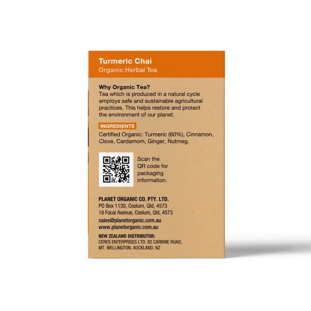 Turmeric Chai 25 Tea Bags 30g Planet Organic