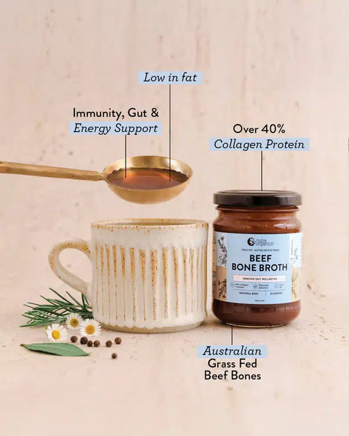 Beef Bone Broth Lemon Ginger & Apple Cider Vinegar 390g Nutra Organics