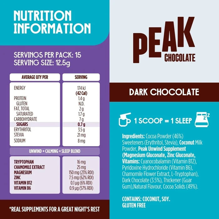Unwind Hot Chocolate Dark 187.5g Peak Chocolate
