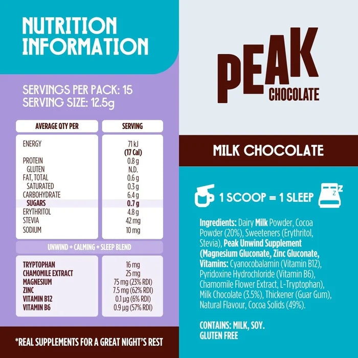 Unwind Hot Chocolate Milk 187.5g Peak Chocolate