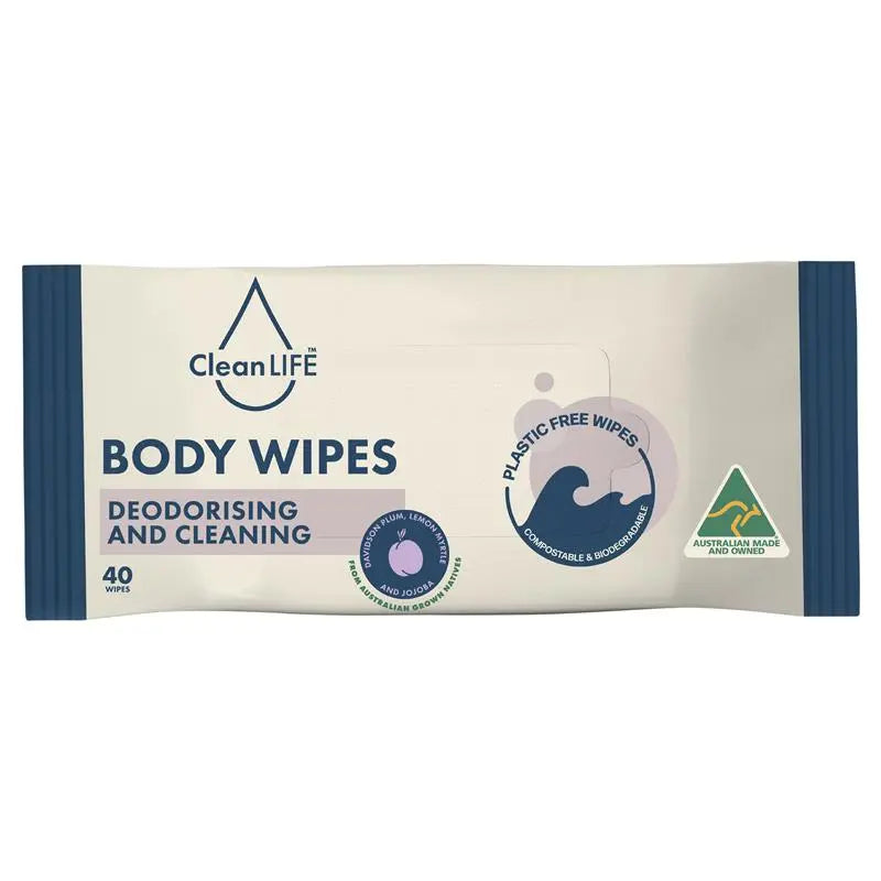 Pack of CleanLife body wipes on a white background