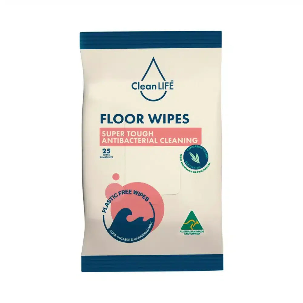 Floor Plastic Free Wipes Antibacterial Cleaning 25pk CleanLife