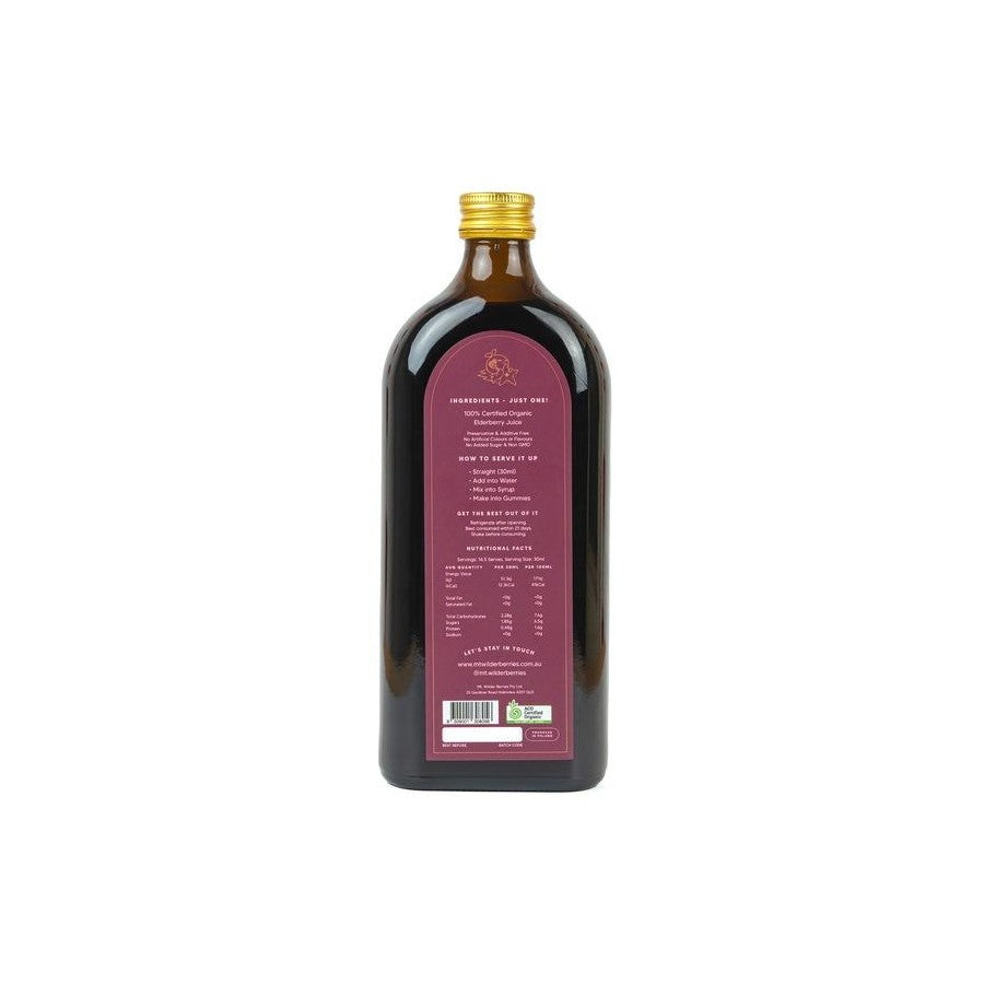Organic Elderberry Juice 500ml Mt Wilder Berries