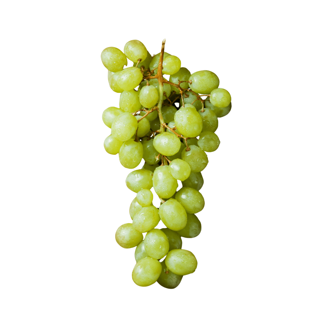 Bunch of green grapes on a white background