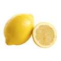Whole lemon and sliced lemon on a white background