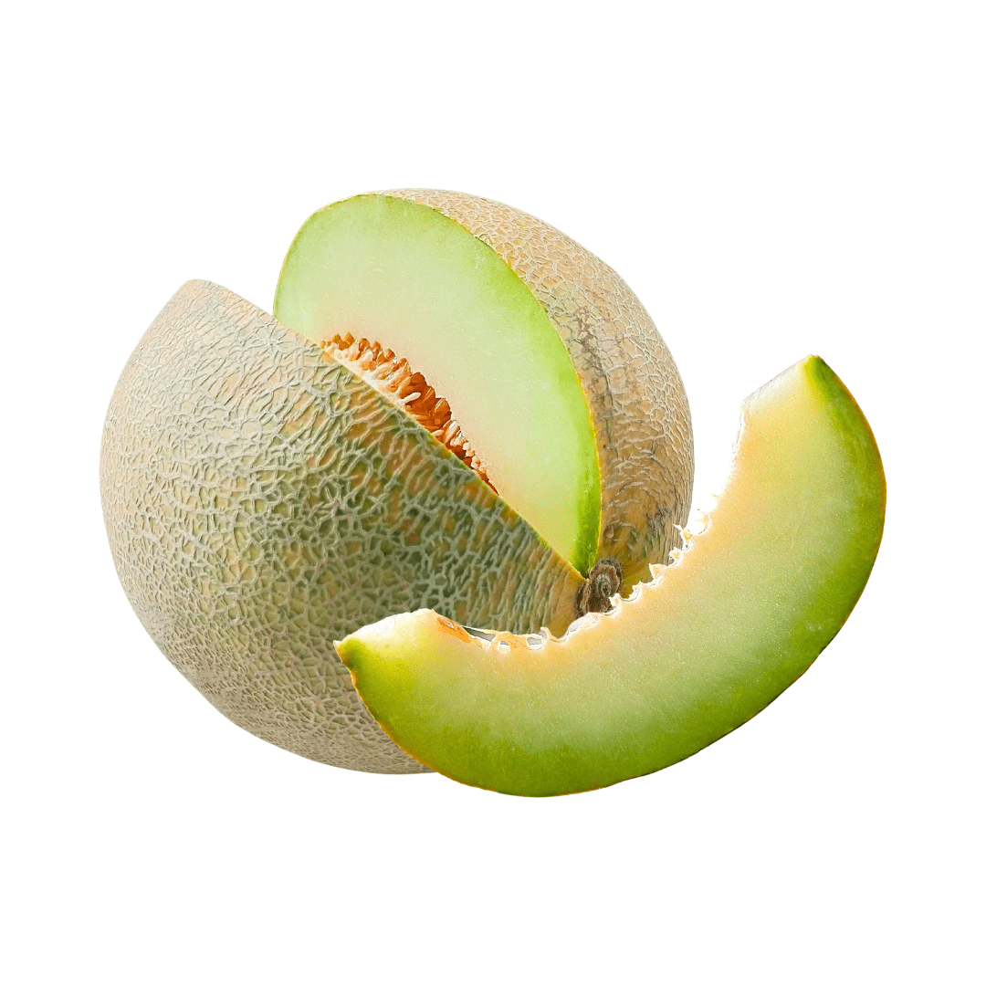 Melon with a slice removed on a white background