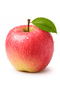 Red apple with a green leaf on a white background