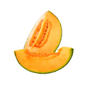 Halved rockmelon on a white background