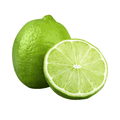 Whole and sliced green lime on a white background