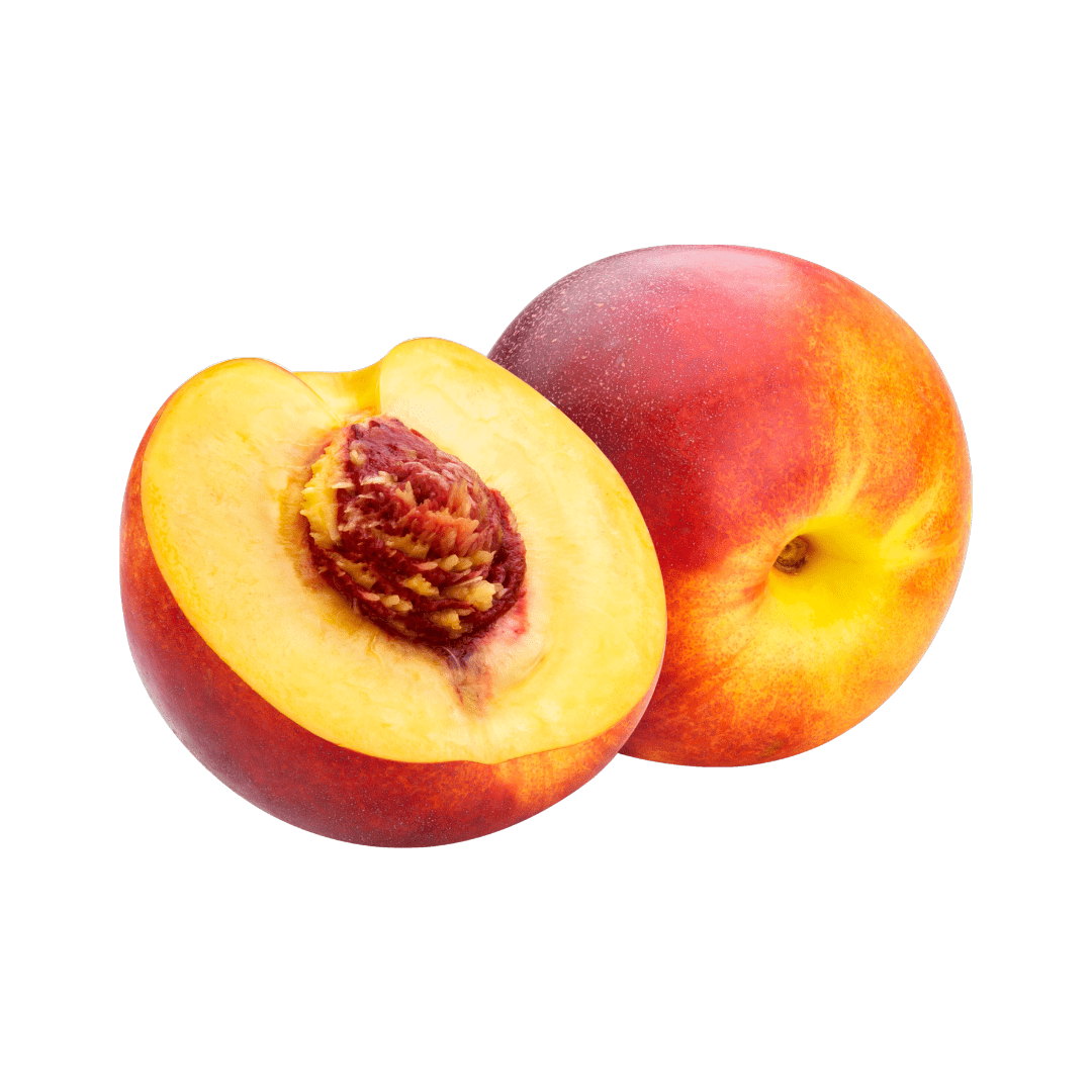 Nectarine with a half-section on a white background