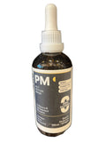 Bottle of PM product with dropper on a white background