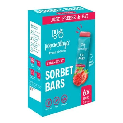 Sorbet Bars x6 Strawberry 270ml Freeze-At-Home Pops Malaya