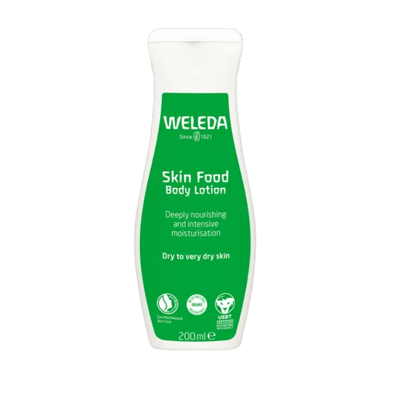Weleda Skin Food Body Lotion bottle on a white background
