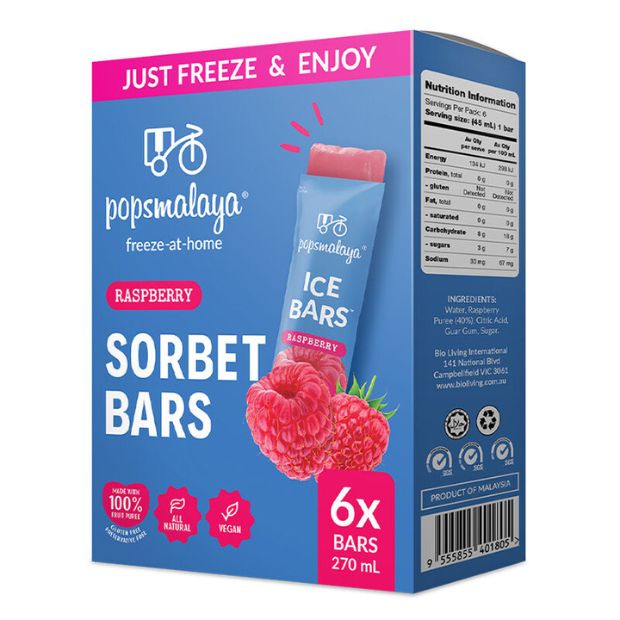 Sorbet Bars x6 Raspberry 270ml Freeze-At-Home Pops Malaya