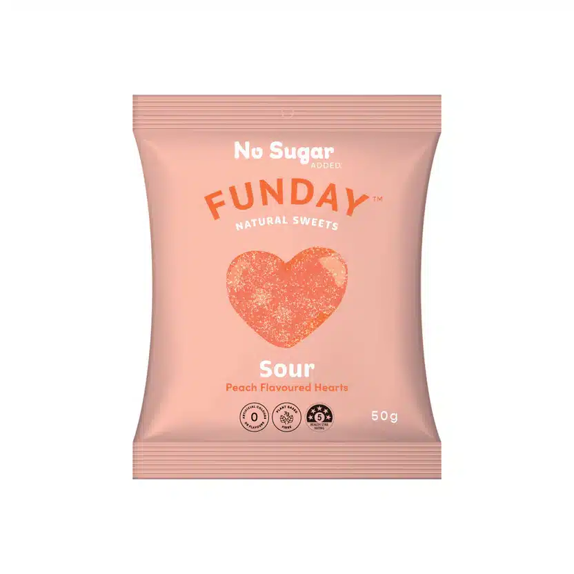 Sour Peach Hearts 50g Funday