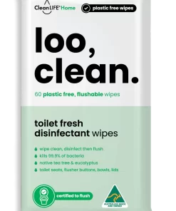 Loo Clean Flushable Plastic Free Wipes 60pk CleanLife