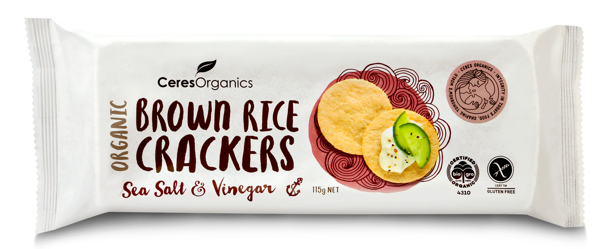 Brown Rice Crackers Salt and Vinegar 115g Ceres Organics