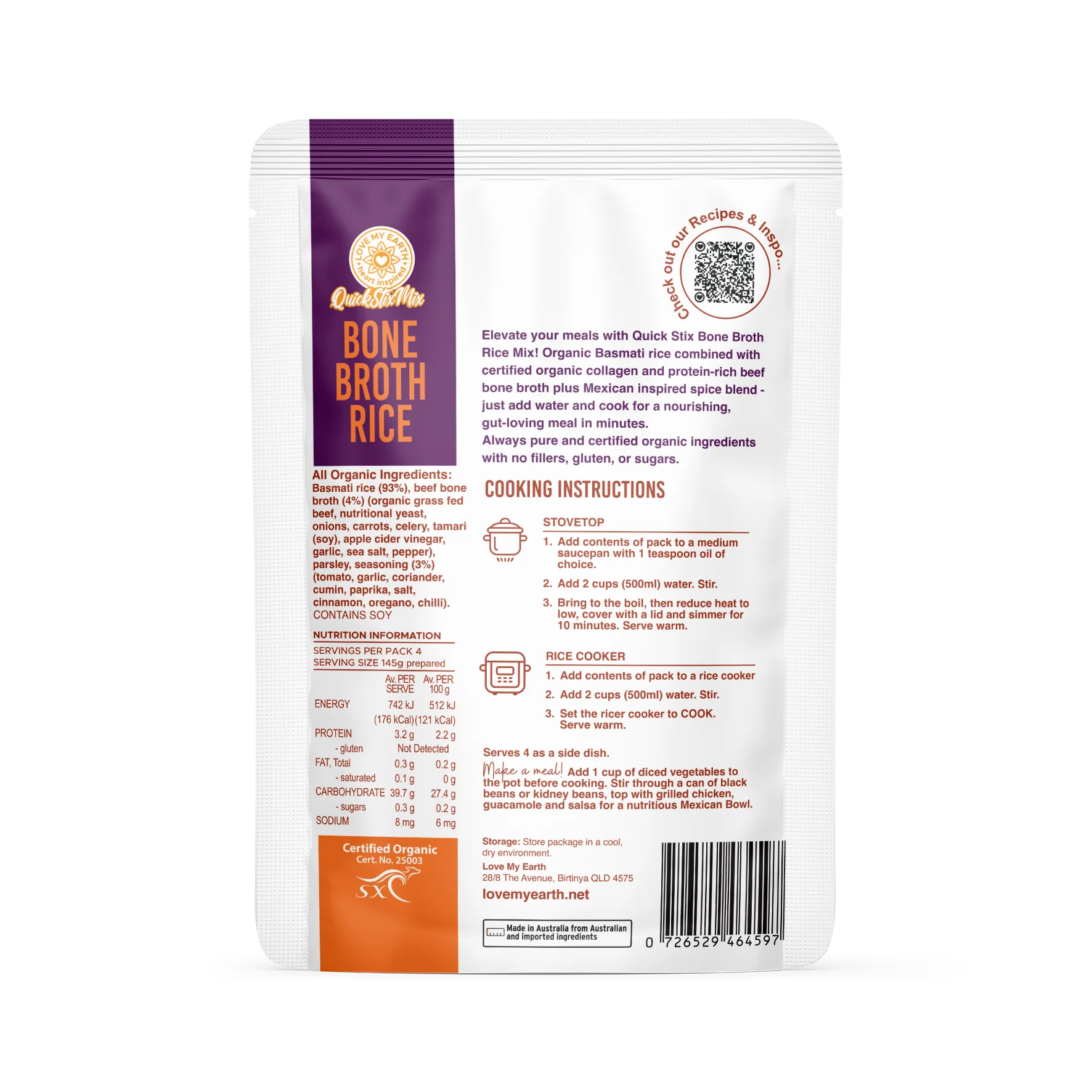 Mexican Bone Broth Rice 200g Love My Earth - Image 2