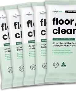 Plastic Free Floor Wipes 40pk Jumbo Antibacterial Cleaning CleanLife